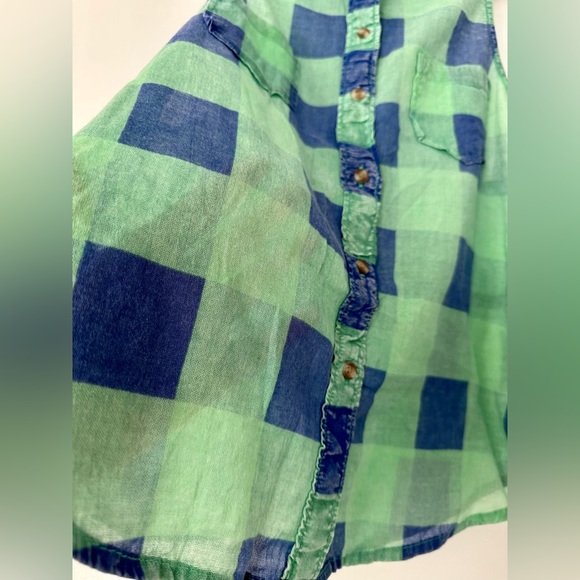 American Eagle Women Plaid Sleeveless Collared Button Down Green Blue Size S - Picture 4 of 8